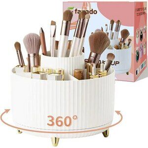 360 Rotating Makeup Brush Holder Vanity Organizer Skincare Storage White